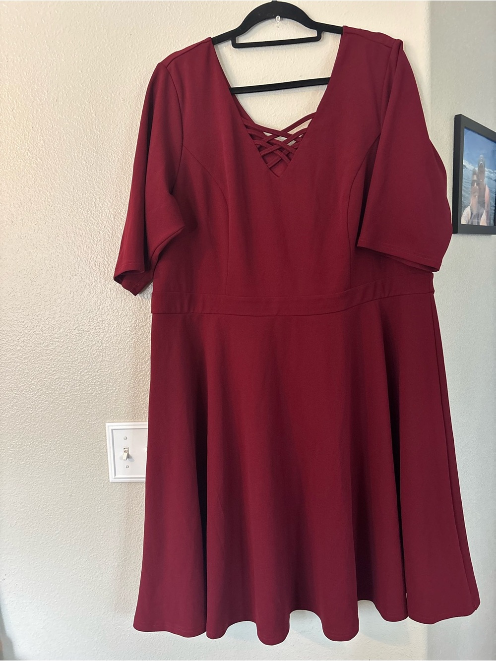 City Chic Burgundy Crisscross V-Neck Fit & Flare Midi Dress